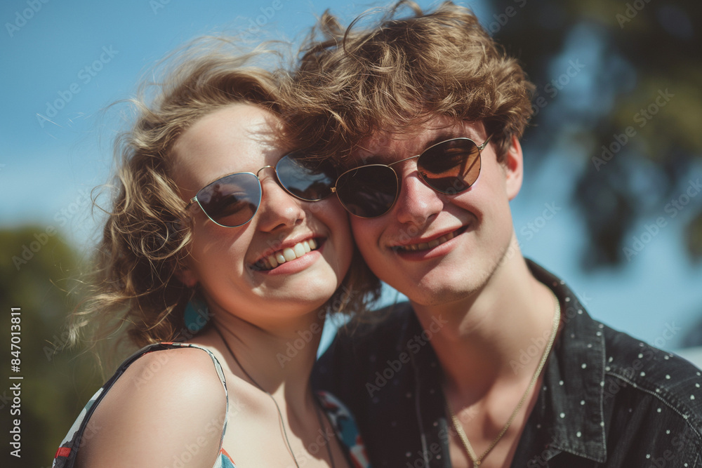 A couple of friends have a great time in summer, hugging and smiling. Perfect anatomy. High quality and details A couple of friends have a great time in summer, hugging and smiling. Perfect anatomy. High quality and details