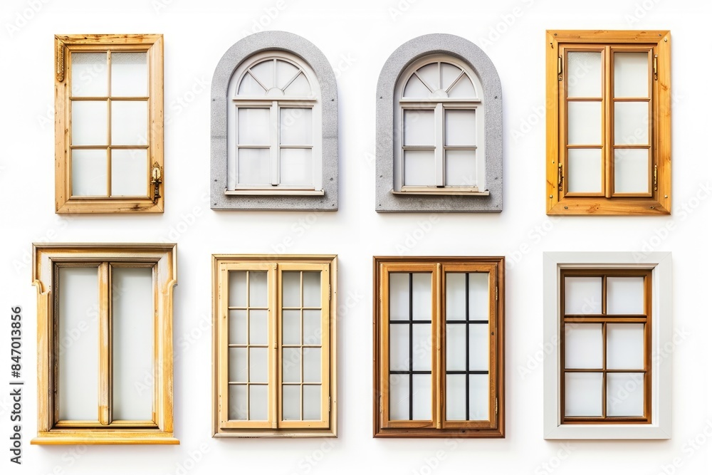 Obraz premium A collection of different window styles and shapes on a white background, ideal for use in interior design or architecture projects