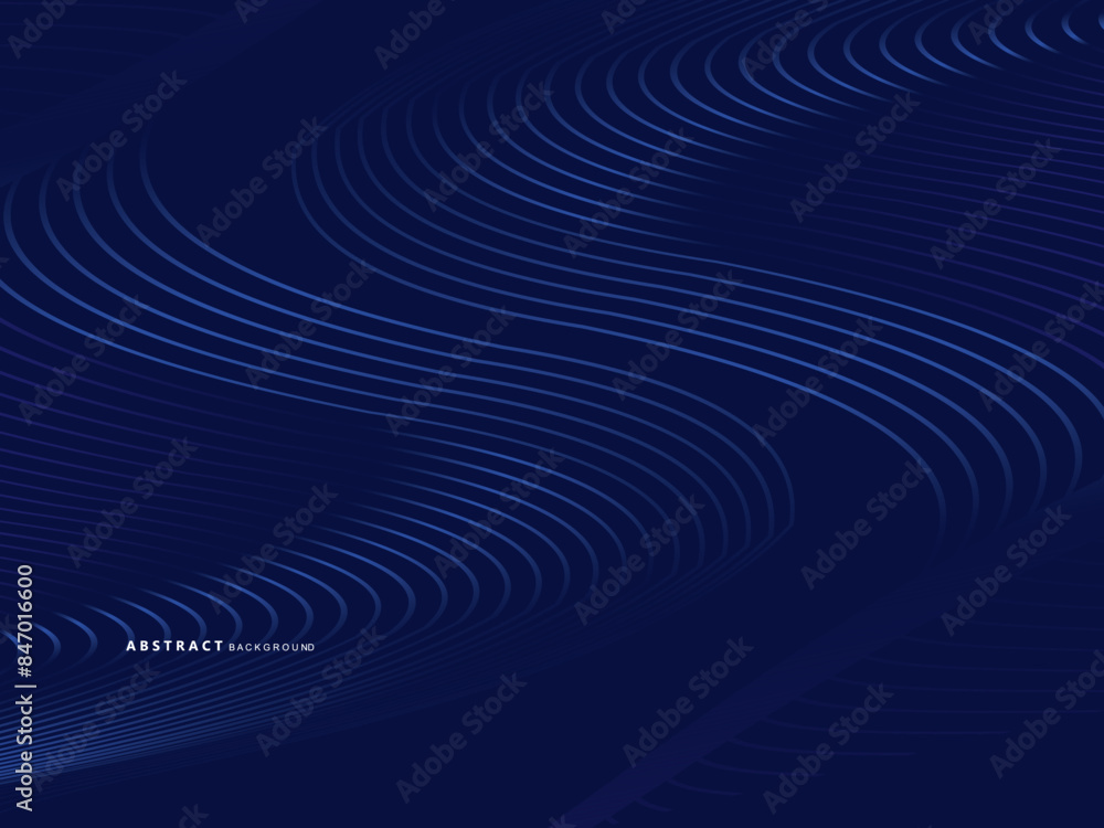 Abstract shining wave lines on blue background. Dynamic wave pattern. Modern flowing wavy lines. Futuristic technology concept. Suitable for banners, posters, covers, brochures, flyers, websites, etc.