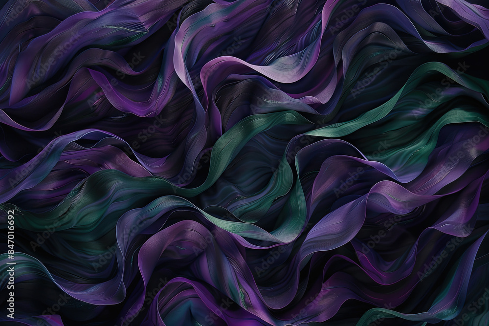 Obraz premium A purple and green background with fluid shapes, smoke like textures. Created with Ai