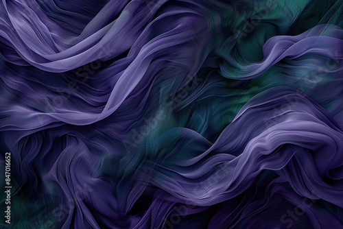  Abstract fluid shapes in purple and green against a dark background. Created with Ai