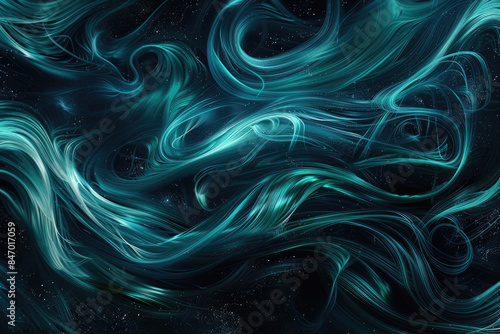 A dark fantasy background with swirling, ethereal patterns of deep blue and teal that resemble flowing water or smoke, creating an otherworldly atmosphere. Created with AI