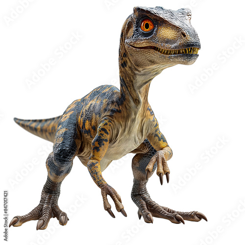 Fototapeta Naklejka Na Ścianę i Meble -  The big Velociraptor dinosaur standing in isolated transparent background.