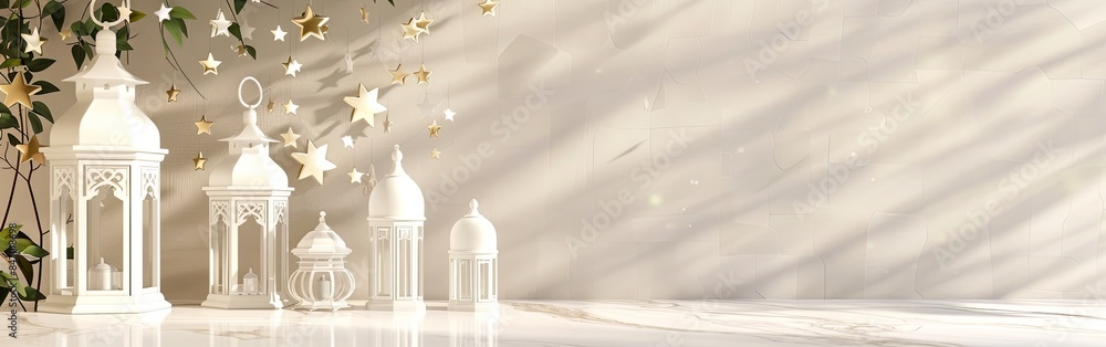 Artistic White Lanterns Minimalist Eid Setting Artistic White Lanterns Minimalist Eid Setting