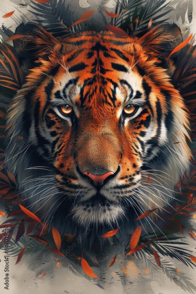 Abstract animal patterns with collage elements of nature Abstract animal patterns with collage elements of nature