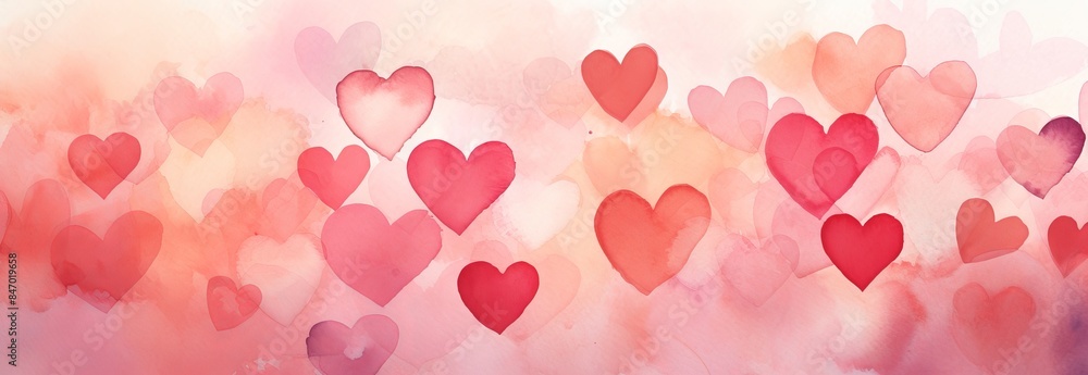 Watercolor hearts pattern on a pink and purple background Concept of love romance valentine's day watercolor art abstract painting. Greeting card, postcard, banner. Abstract wallpaper Watercolor hearts pattern on a pink and purple background Concept of love romance valentine's day watercolor art abstract painting. Greeting card, postcard, banner. Abstract wallpaper