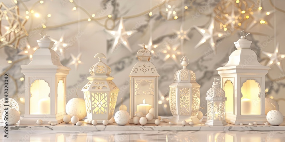 Artistic White Lanterns Minimalist Eid Setting Artistic White Lanterns Minimalist Eid Setting