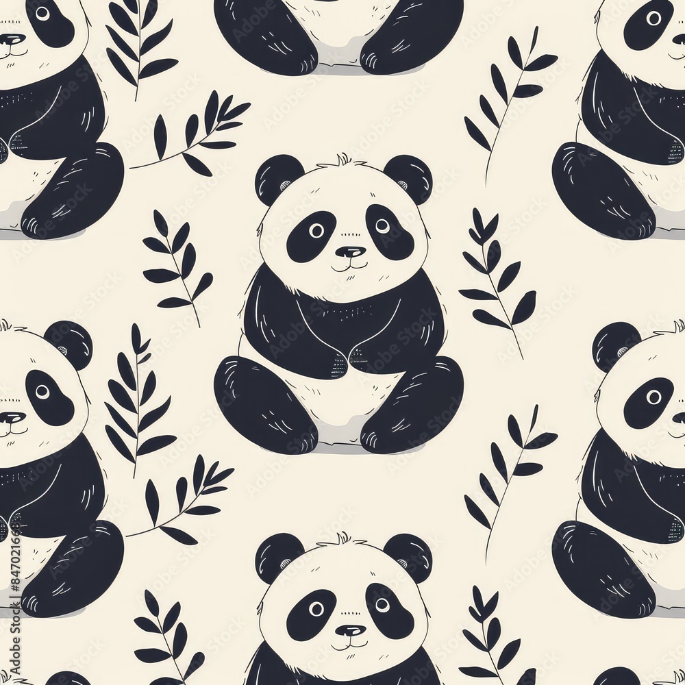 Seamless Pattern with Cute Funny Pandas: A Flat Style Vector Illustration for Children’s Designs Seamless Pattern with Cute Funny Pandas: A Flat Style Vector Illustration for Children’s Designs