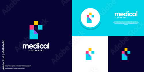 health cross logo, with document concept, digital services, logo graphic design.