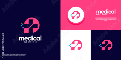health cross logo with circular concept, modern tech style, logo design template.