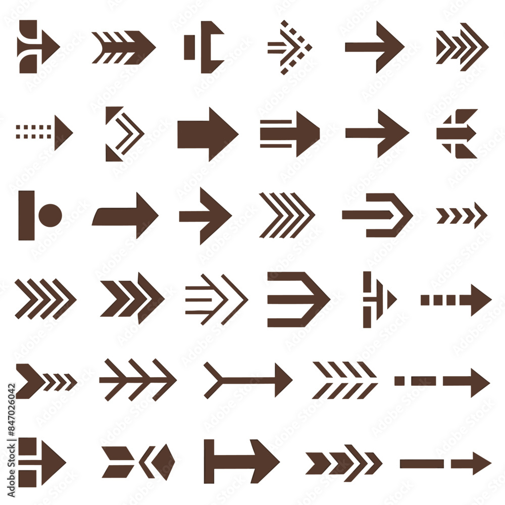 Set of Unique Brown Arrow Symbols in a Grid Pattern Set of Unique Brown Arrow Symbols in a Grid Pattern