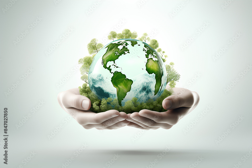 world environment day 3d concept background. White background technology concept in hand grip world environment day 3d concept background. White background technology concept in hand grip