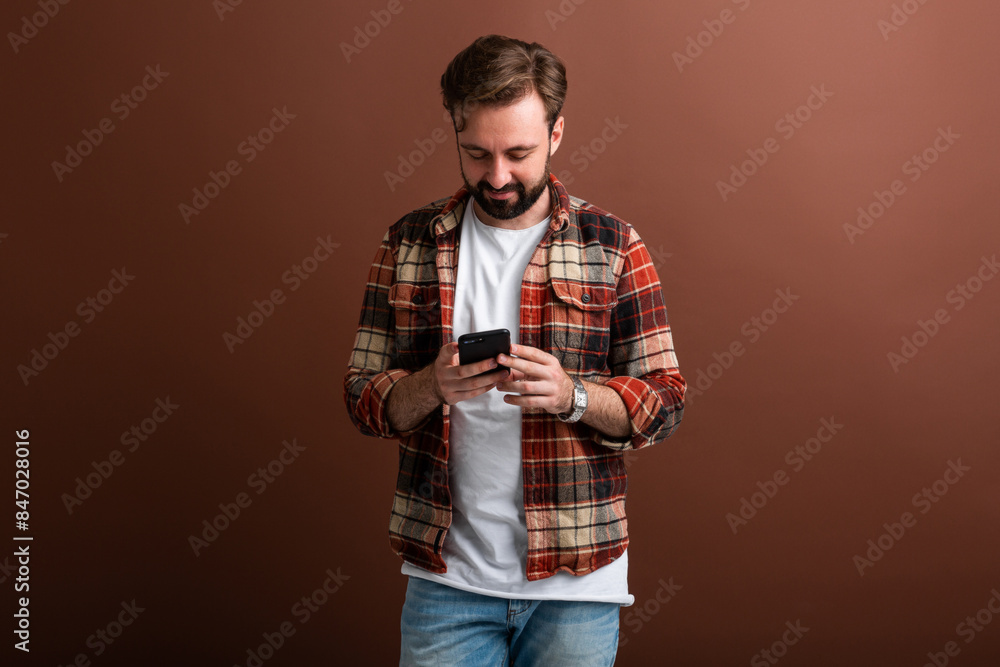 handsome man on brown background handsome man on brown background