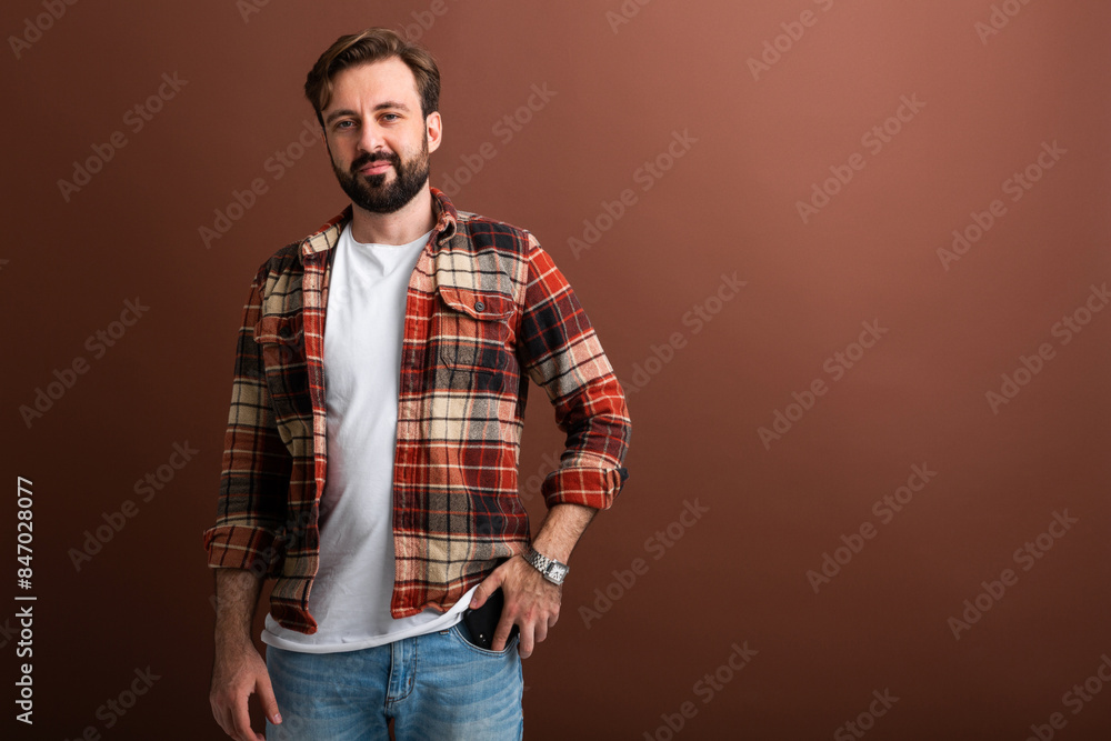 handsome man on brown background handsome man on brown background