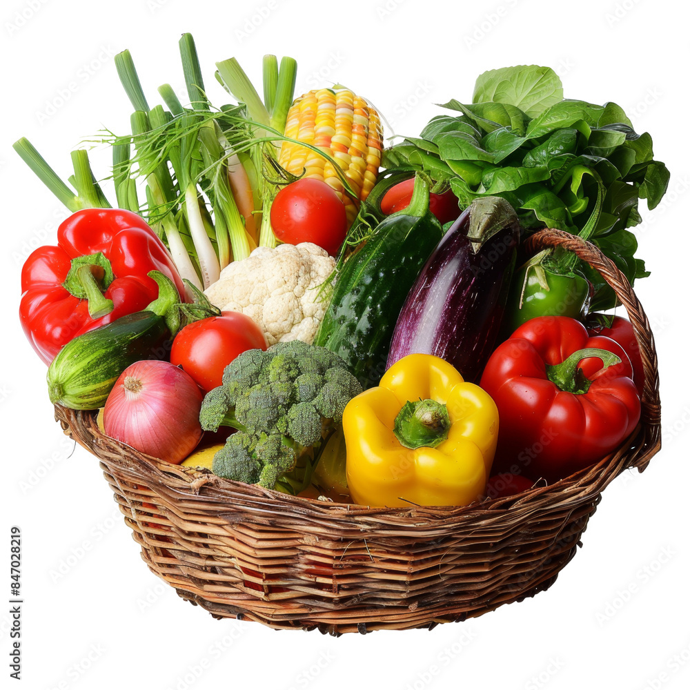 Vegetable on basket with transparent background Vegetable on basket with transparent background