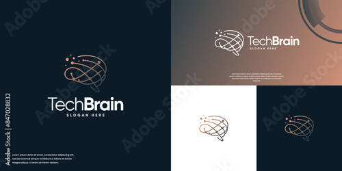 health with human brain concept and technology connection, medical science, logo design template.