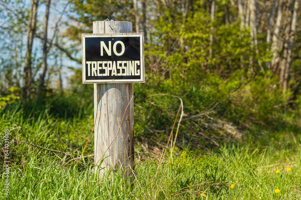 No trespassing sign in rural property area