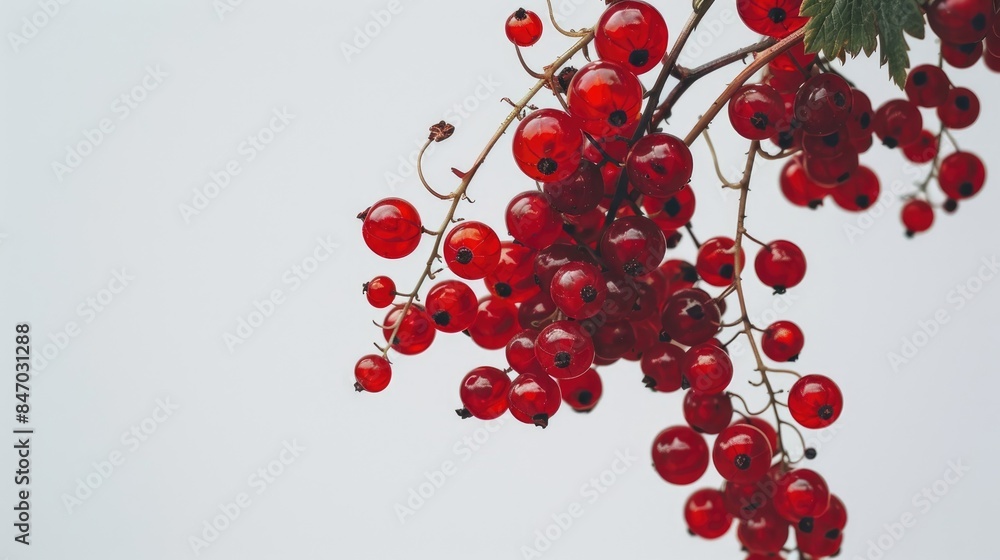 Close up of red currants against a white backdrop Close up of red currants against a white backdrop