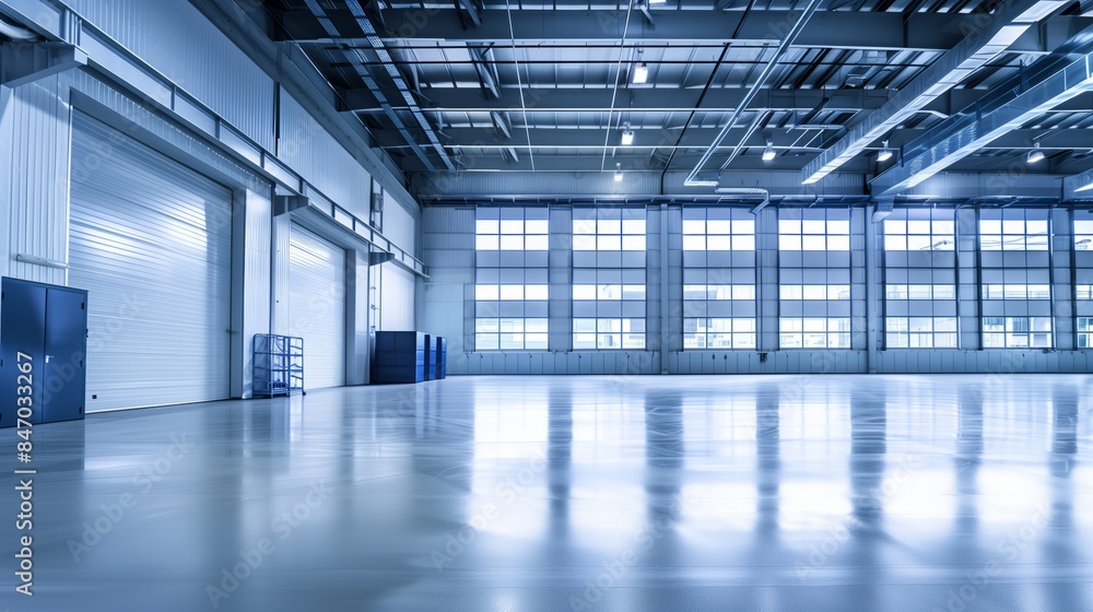 Photorealistic Modern Warehouse with Grey Coated Floor and High-Key Lighting Photorealistic Modern Warehouse with Grey Coated Floor and High-Key Lighting