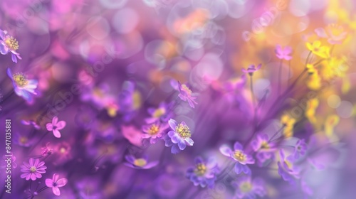 Blurry background in shades of purple and yellow evoking a feeling of springtime and festivity