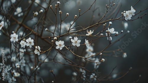 Branch with small white flowers all over