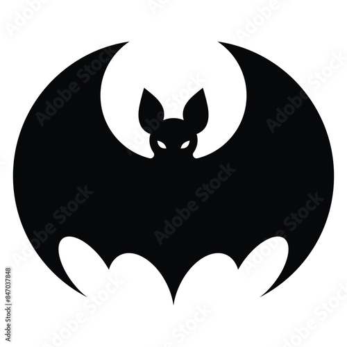 Fruit bat vector icon. Flying mammal black silhouette. Logo Halloween character ghost illustration cartoon symbol graphic.