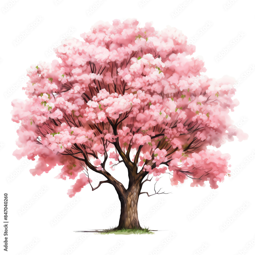 Obraz premium A cherry blossom tree clipart, tree element, watercolor illustration, isolated