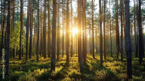 healthy green trees in an old pine forest