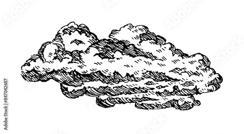 Set of clouds in hand drawn vintage retro style isolated on white background. Cartoon design elements. Vector illustration.