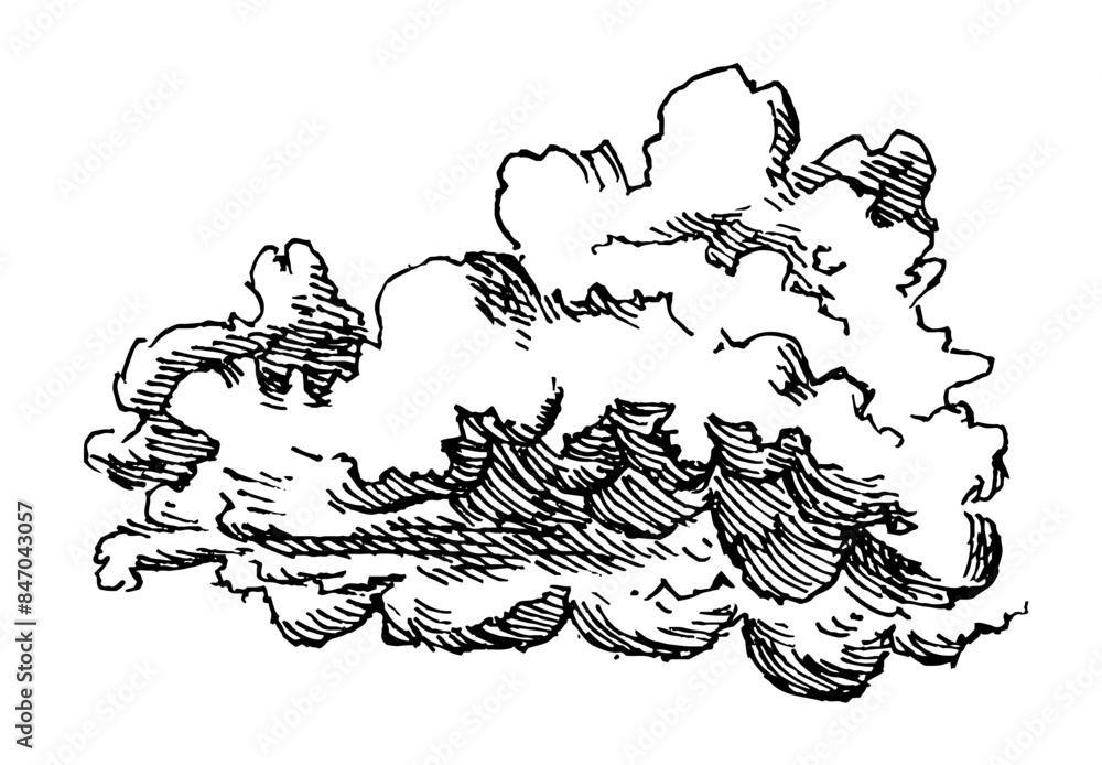 Obraz premium Set of clouds in hand drawn vintage retro style isolated on white background. Cartoon design elements. Vector illustration.