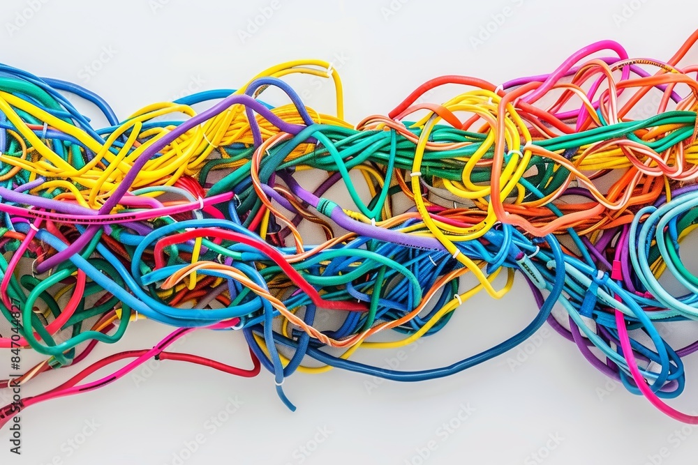 Artistic Composition of Colorful Cables Intertwined Highlighting Technology and Connectivity Concept Artistic Composition of Colorful Cables Intertwined Highlighting Technology and Connectivity Concept