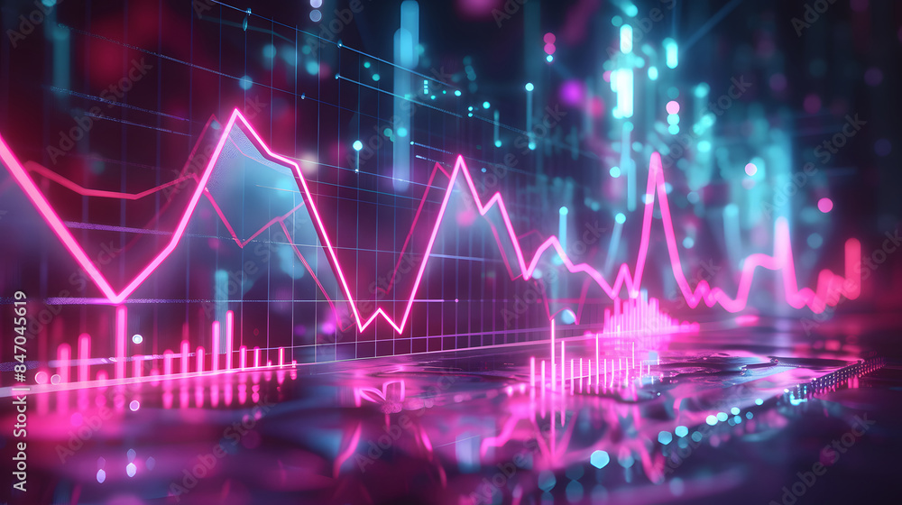Abstract neon growing graph chart background. Black Friday Sale, Cyber Monday concept design Abstract neon growing graph chart background. Black Friday Sale, Cyber Monday concept design