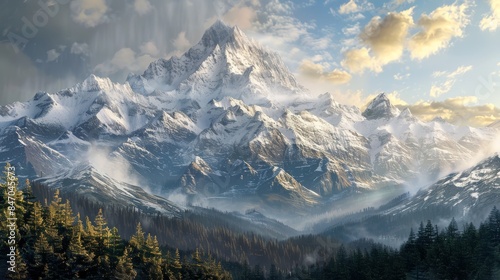 Wallpaper Mural Majestic Snowy Mountain Range with Foggy Valley Torontodigital.ca