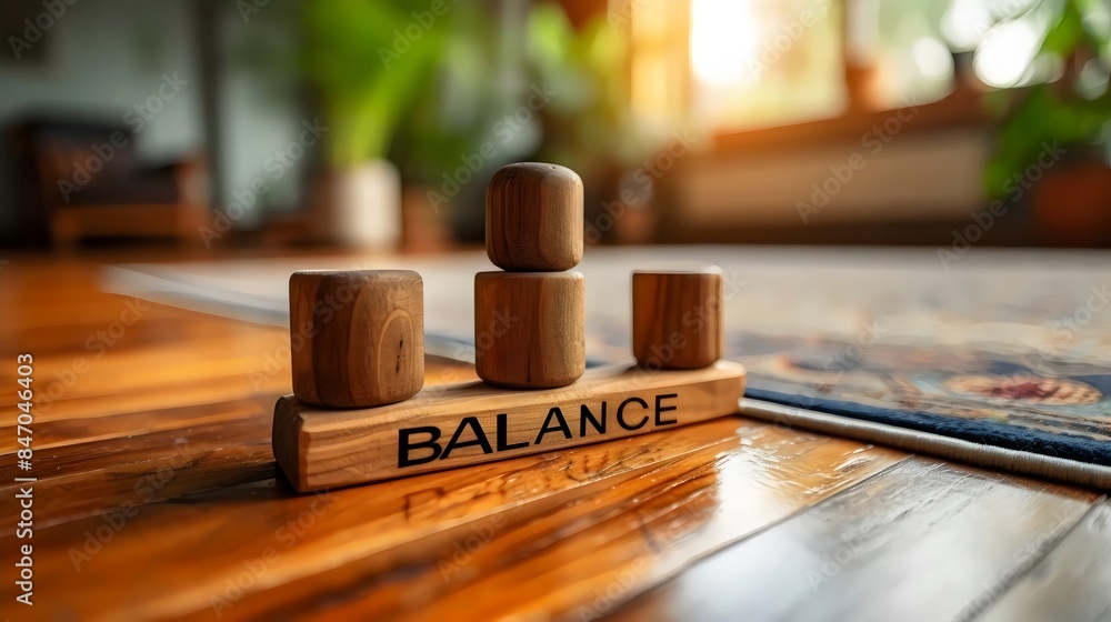 A wooden block with the word balance written on it A wooden block with the word balance written on it