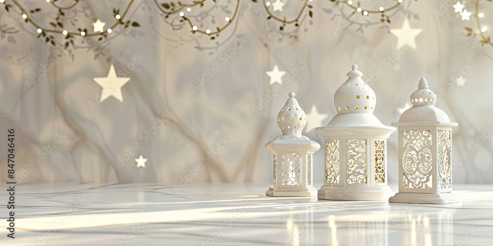 Artistic White Lanterns Minimalist Eid Setting Artistic White Lanterns Minimalist Eid Setting