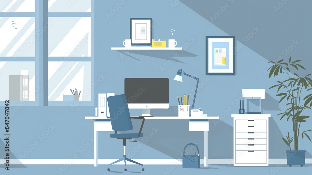 Organized Home Office Space, Modern Interior Design Illustration - Modern Home Office: A Blend of Comfort, Style, and Functionality Organized Home Office Space, Modern Interior Design Illustration - Modern Home Office: A Blend of Comfort, Style, and Functionality