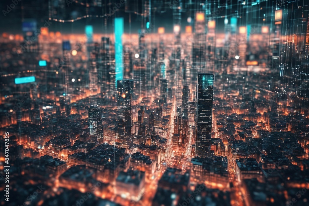 A breathtaking futuristic cityscape bathed in neon lights and digital effects, exhibiting towering skyscrapers and a vibrant urban landscape. A breathtaking futuristic cityscape bathed in neon lights and digital effects, exhibiting towering skyscrapers and a vibrant urban landscape.