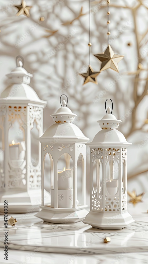 Artistic White Lanterns Minimalist Eid Setting Artistic White Lanterns Minimalist Eid Setting