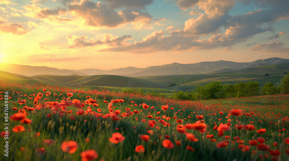 A hilly green summer field of wild flowers. A hilly green summer field of wild flowers.
