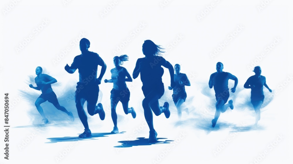 A group of people in motion, racing together A group of people in motion, racing together