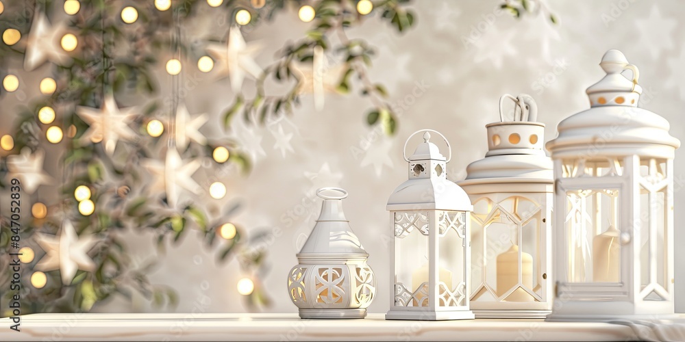 Artistic White Lanterns Minimalist Eid Setting Artistic White Lanterns Minimalist Eid Setting