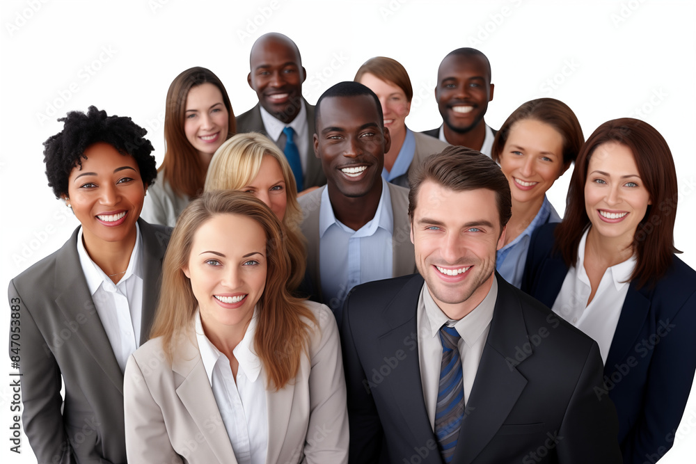 Interracial group of smiling businesswomen and businessmen at work on white background. Women in suits at work. Men bosses. Political woman. Business world. Job recruitment. Interracial group of smiling businesswomen and businessmen at work on white background. Women in suits at work. Men bosses. Political woman. Business world. Job recruitment.