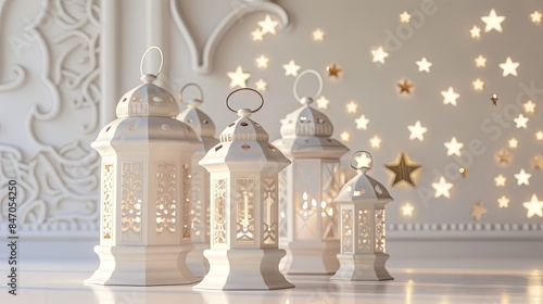 Artistic White Lanterns Minimalist Eid Setting