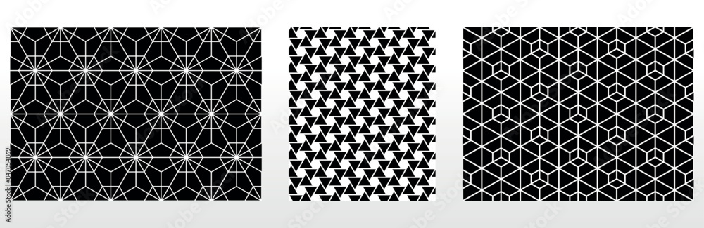 Geometric set of seamless black and white patterns. Simple vector graphics. Geometric set of seamless black and white patterns. Simple vector graphics.
