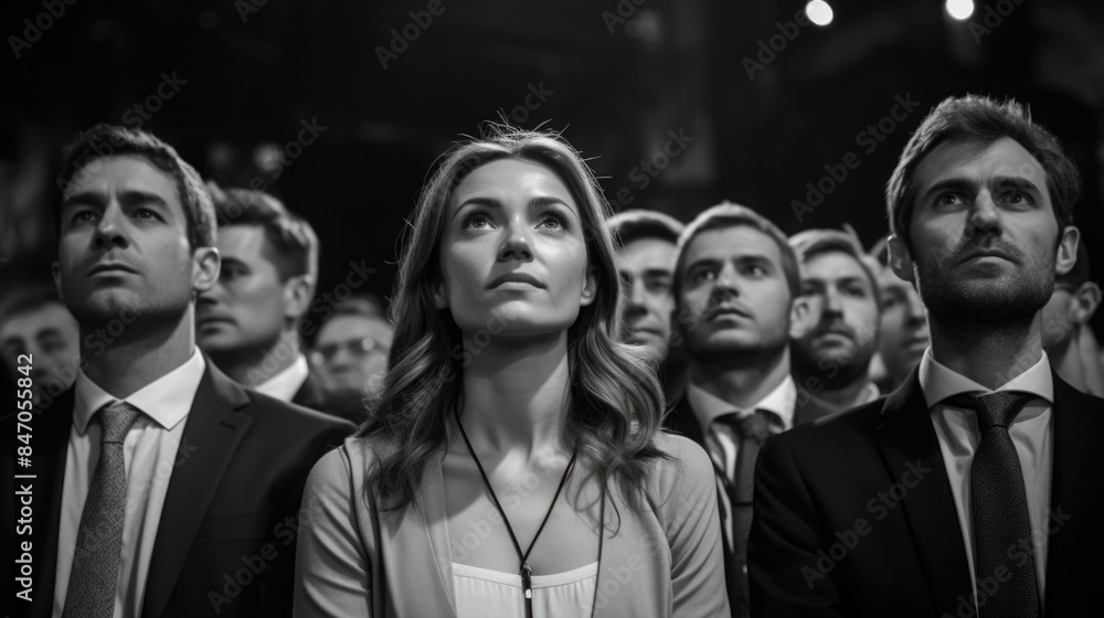 Obraz premium A photo of a group of people in monochrome tones, showing various emotions and expressions