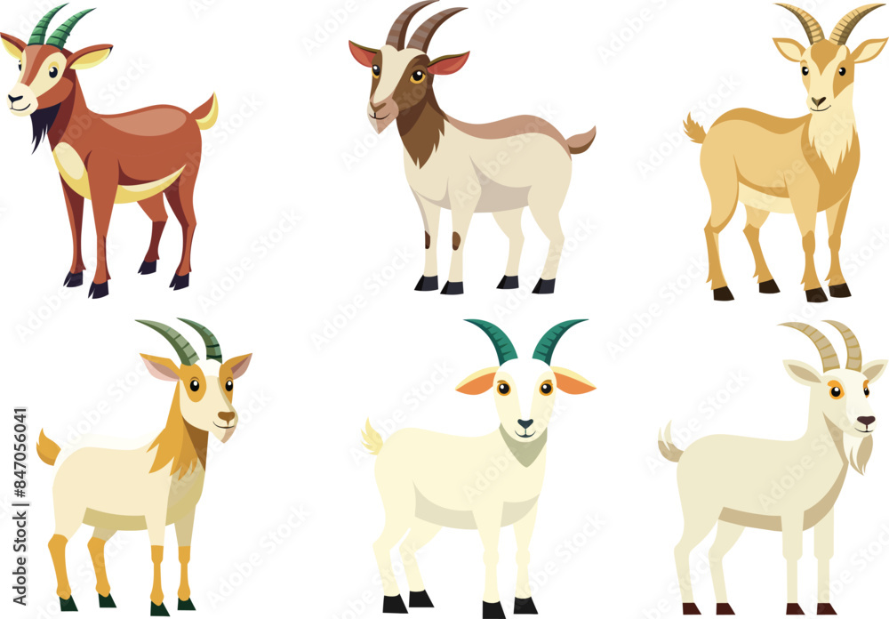 Obraz premium Cheerful and Cute Cartoon Goat Icon Collection Vector Design