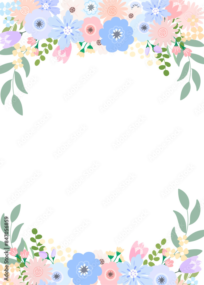 blue, purple and pink color flower garden frame background. Vector illustration with blank. blue, purple and pink color flower garden frame background. Vector illustration with blank.