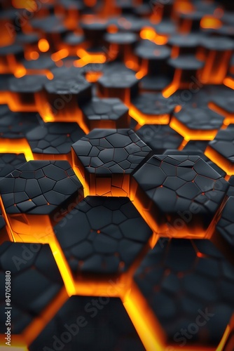 3D grid of hexagonal tiles with dynamic lighting