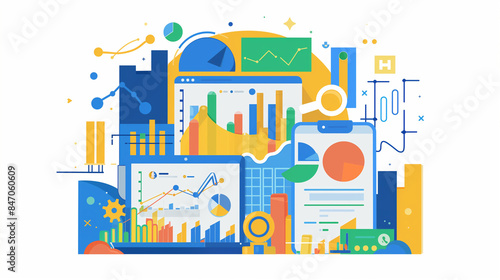 productivity, work tasks, program symbols, graphs, work efficiency, productivity tools, vector design, business tasks, workflow, digital productivity, task management, project management