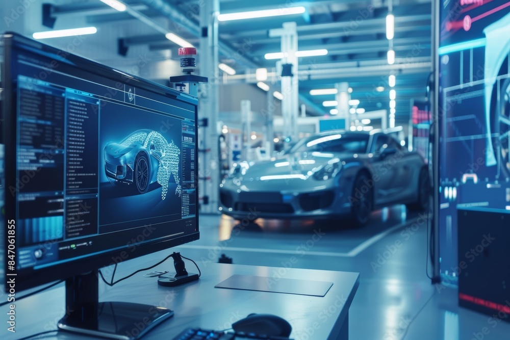 Modern Car Diagnostic Center with Advanced Equipment and Skilled Technicians Analyzing Vehicle Performance Modern Car Diagnostic Center with Advanced Equipment and Skilled Technicians Analyzing Vehicle Performance
